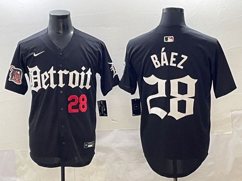 Men 2025 Detroit Tigers #28 Baez Black Five generations Joint Name Nike MLB Jersey style 8